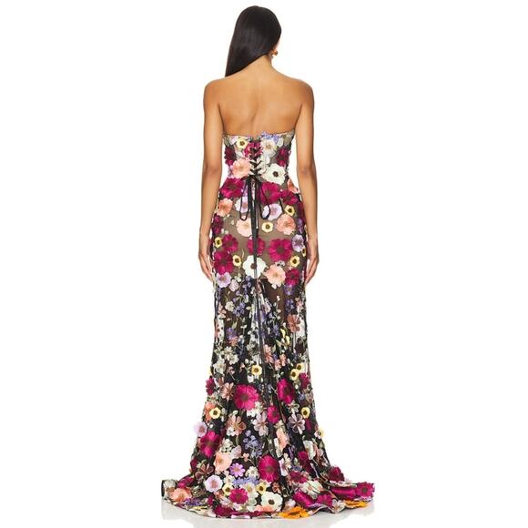 $1500 New Bronx and Banco Jasmine Multi Floral Embroidered Straples Gown Sz L /8 - Picture 3 of 16
